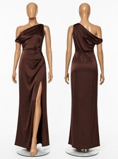 Show Me Your Mumu Jodie Maxi Dress Women XL Chocolate Luxe Satin Lined Side Slit
