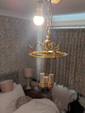 Vintage English Three Arm Brass Chandelier Ceiling Light