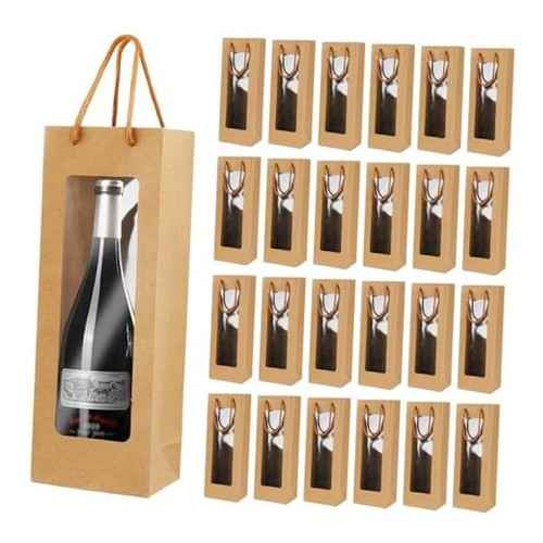 24Pcs Wine Gift Bag with Handle for Wine Bottles with Clear Window, Wine