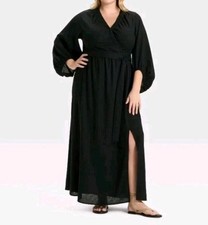 Ava & Viv Women's Sz 2X Maxi Dress Solid Black Long Sleeve Maxi Pullover NWT *