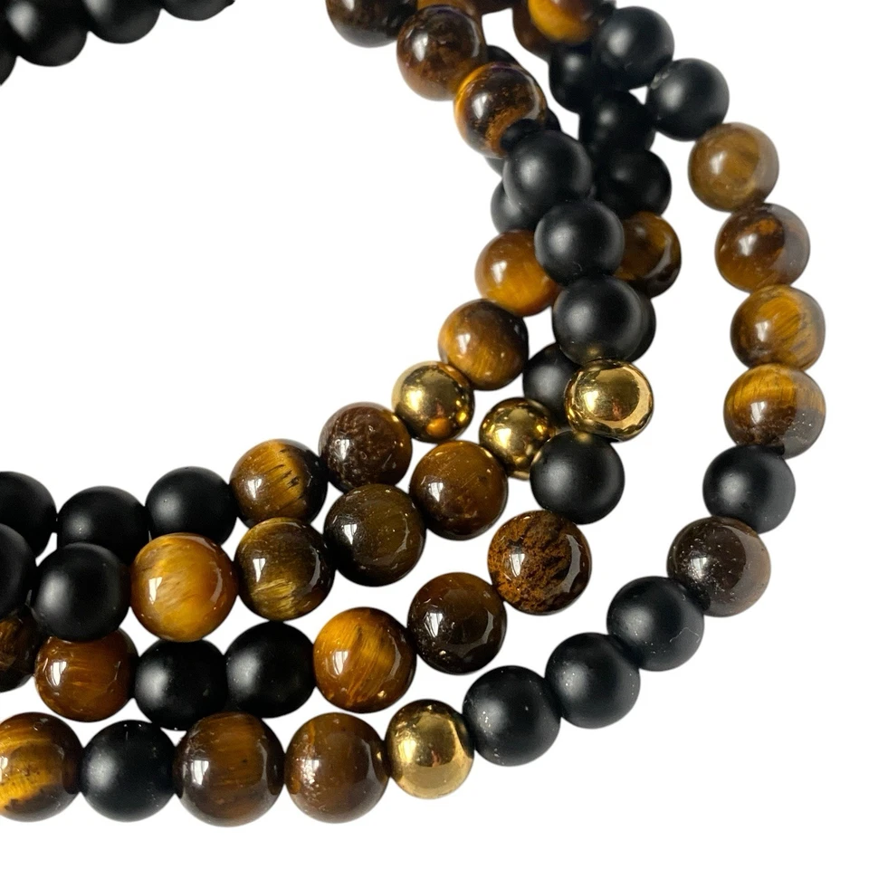 Himalaya Jewelry Tiger's eye And Onyx Beaded Necklace Healing Chakra 29" Foto 3 de 4
