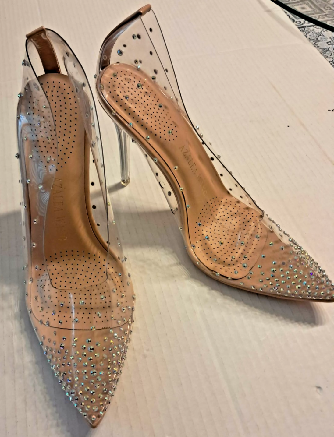 Azalea Wang Rhinestone Studded Stiletto Heels Clear PVC Women’s 8.5