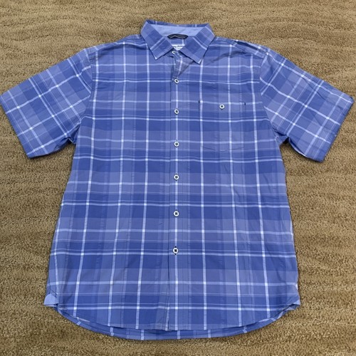 Tommy Bahama Nova Wave blaues kurzärmliges geknöpftes Herrenhemd Medium