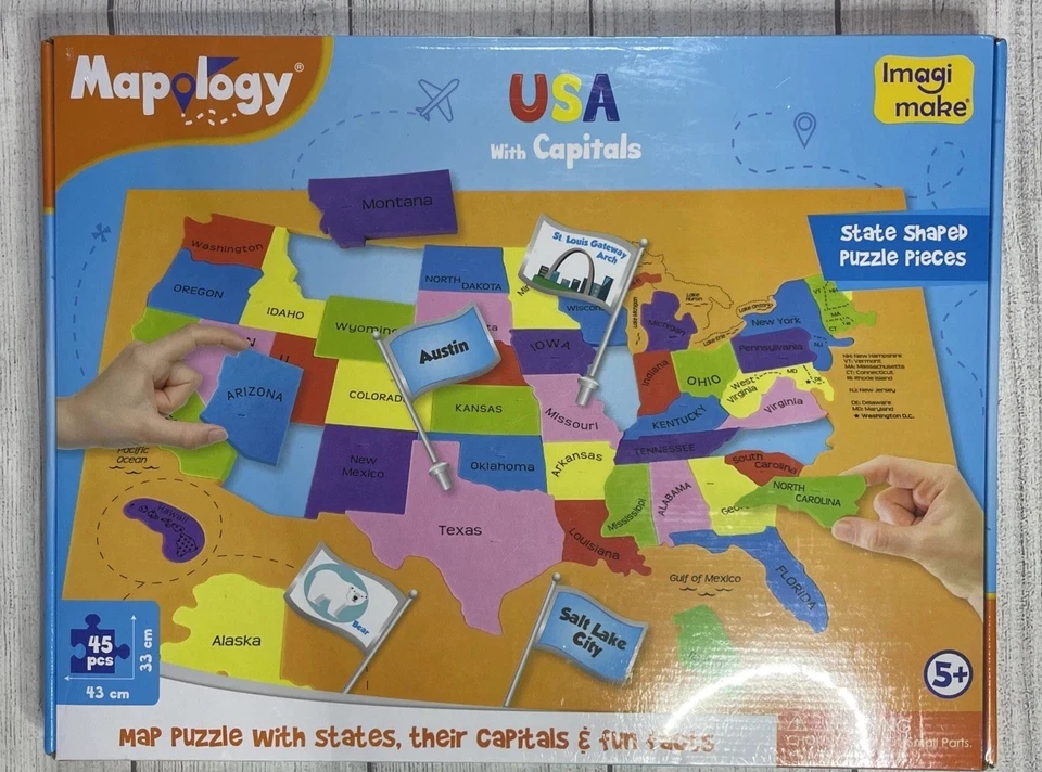 Mapology Estados dos EUA com suas capitais, quebra-cabeça de espuma e bandeiras seladas novo! - Imagem 2 de 4