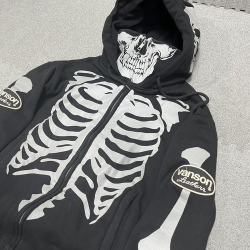 Felpa con cappuccio e zip VANSON Skullbone 917 stampa all over L scheletro osso nero - Foto 4 di 15