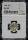 1937-S Buffalo Nickel NGC MS-66 - Nice Pastel Toning!