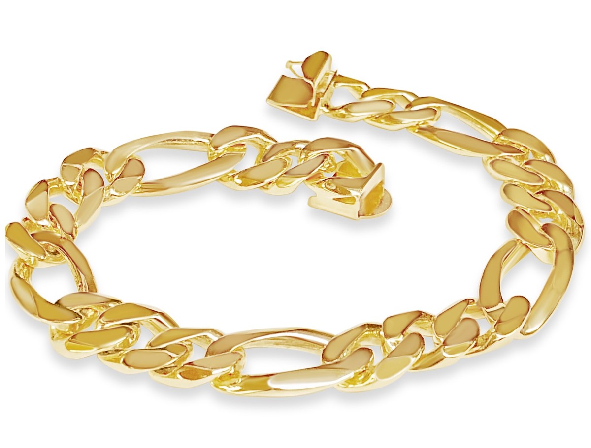 14k Solid Yellow Gold Handmade 12mm Figaro Link Bracelet