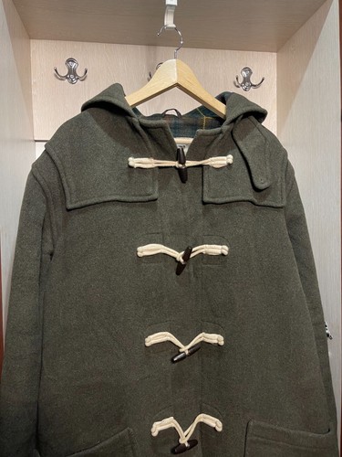 Men's Original Mongomery Olive Green Wool Duffle Coat size 44 England Hooded - Picture 4 of 8