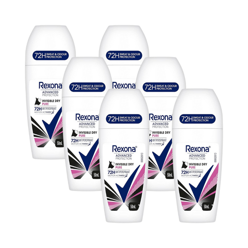 6 x Rexona Advanced Protection Roll On Deodorant Invisible Dry Pure Women 50mL - Picture 1 of 3