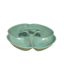 TS&T Luray Surf Green Handled Relish Tray Divided Dish Taylor Smith Lu-Ray MCM