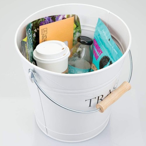 iDesign Metal Pail Trash Can for Bathroom, Bedroom, Home Set of 1, White - Picture 3 of 4