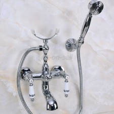 Chrome Brass Wall Mount Bathtub Clawfoot Tub Faucet w/Hand Shower Sprayer