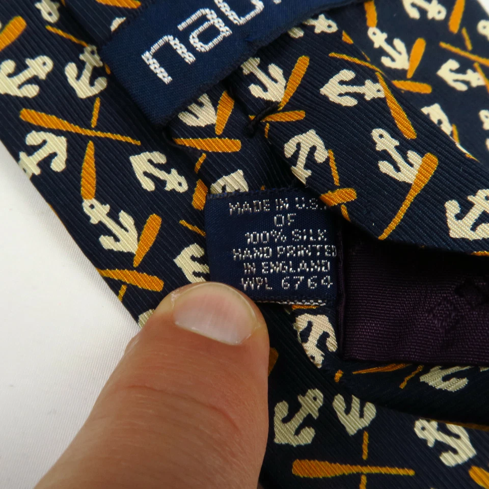 Nautica Hombres Náutico Azul Seda Cuello Corbata Anclas Remos 59"x3.75" Barcos Dorados Foto 4 de 4