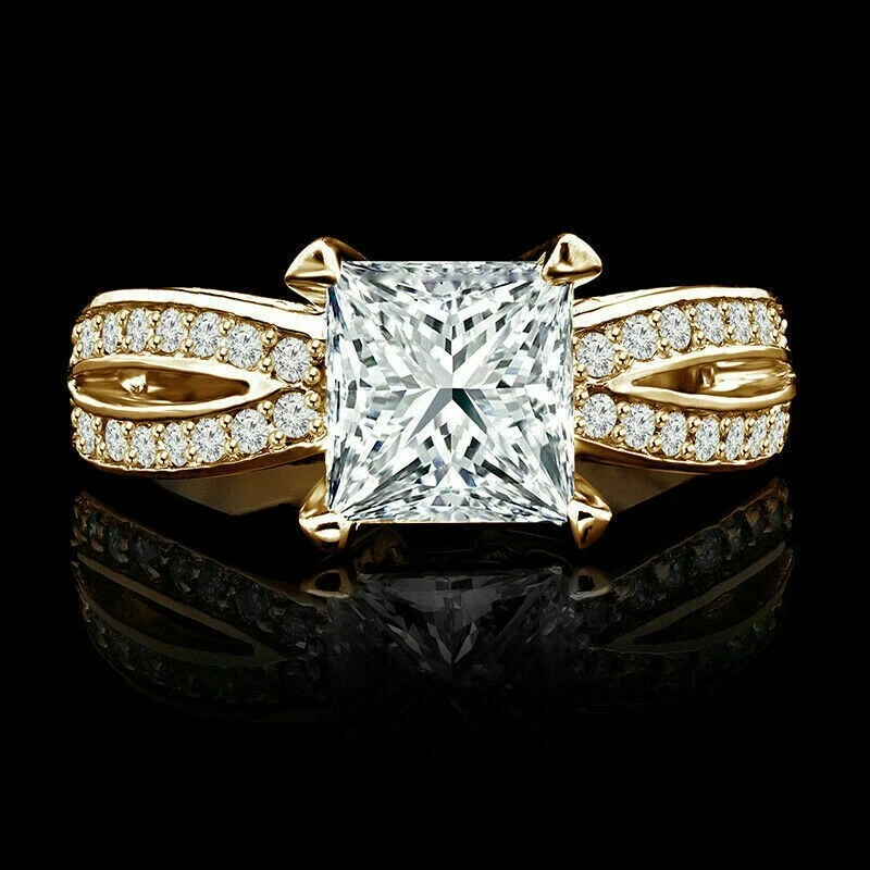 2.50 Ct Princess Cut Simulated Diamond Split Shank Ring 14K Yellow Gold Finish