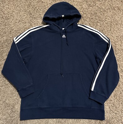 ✅00s adidas logo 3stripe L/S tee old y2k Vintage Y2K Adidas Center Logo Hoodie Men's Size Large Navy