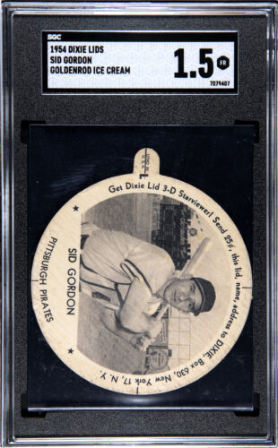 1954 Dixie Lids Sid Gordon (Goldenrod) Pittsburgh Pirates SGC 1.5 POP 1 - Foto 1 di 2