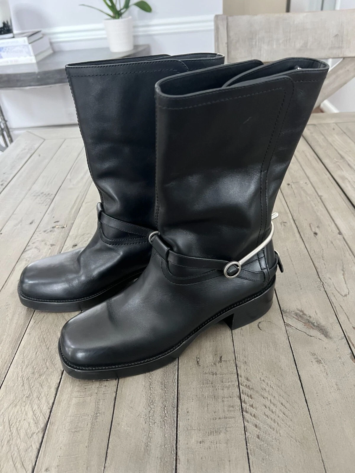 Bottes motardes Christian Dior en cuir noir Diorider pointure 38,5