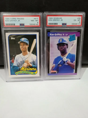1989 TOPPS TRADED KEN GRIFFEY JR RC PSA 8 & 1989 DONRUSS KEN GRIFFEY JR RC PSA 6
