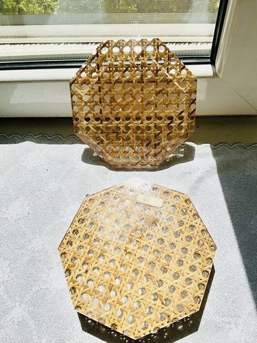 Scatola ottagonale in rattan in lucite stile Dior italiano - Foto 3 di 6