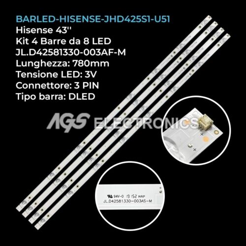 HISENSE JHD425S1-U51-T0 4 BAR STRIP 8 LED TV KIT JL.D42581330-003AF-M - Picture 1 of 1