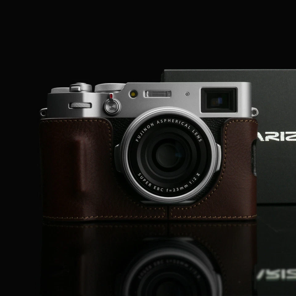 Media funda de cuero genuino Gariz HG-X100VBR para Fuji X100V, marrón Foto 3 de 4