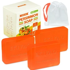 3Pack Natural Persimmon Soap Bar for Body Odor Control, Organic Deodorant Body P