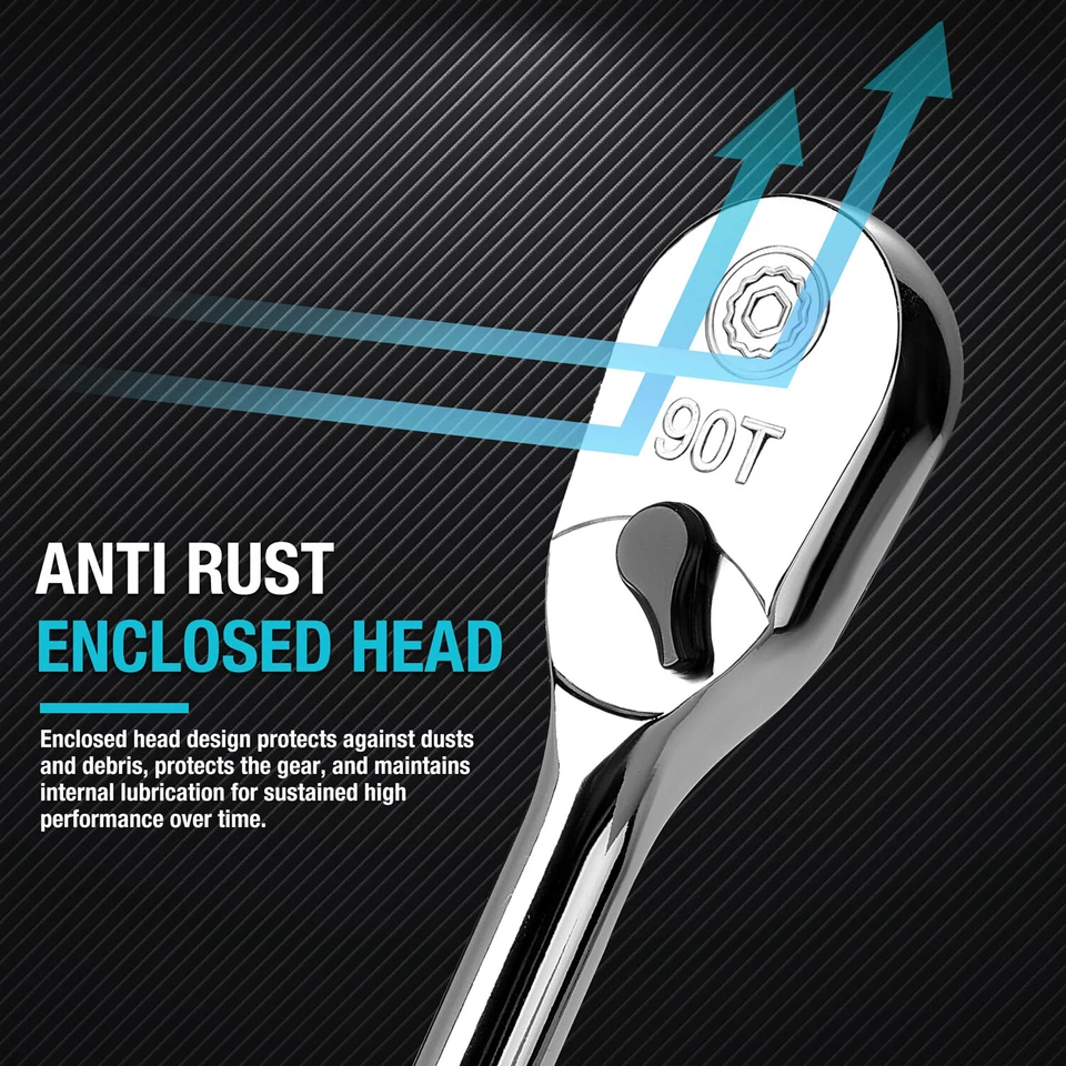 DURATECH 1/2" Drive Ratchet Handle 90-Tooth Ratchet Wrench 15" Extra Long Handle - Image 4 of 4