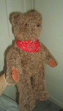 Jointed Teddy Bear Brown Curly Posable Red Bandana Snuggly 17"