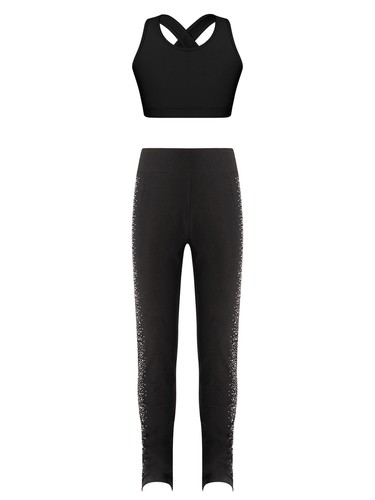 Kids Girls Crop Top With Leggings Breathable 2 Piece Dance Outfits Yoga Workout - Picture 8 of 61
