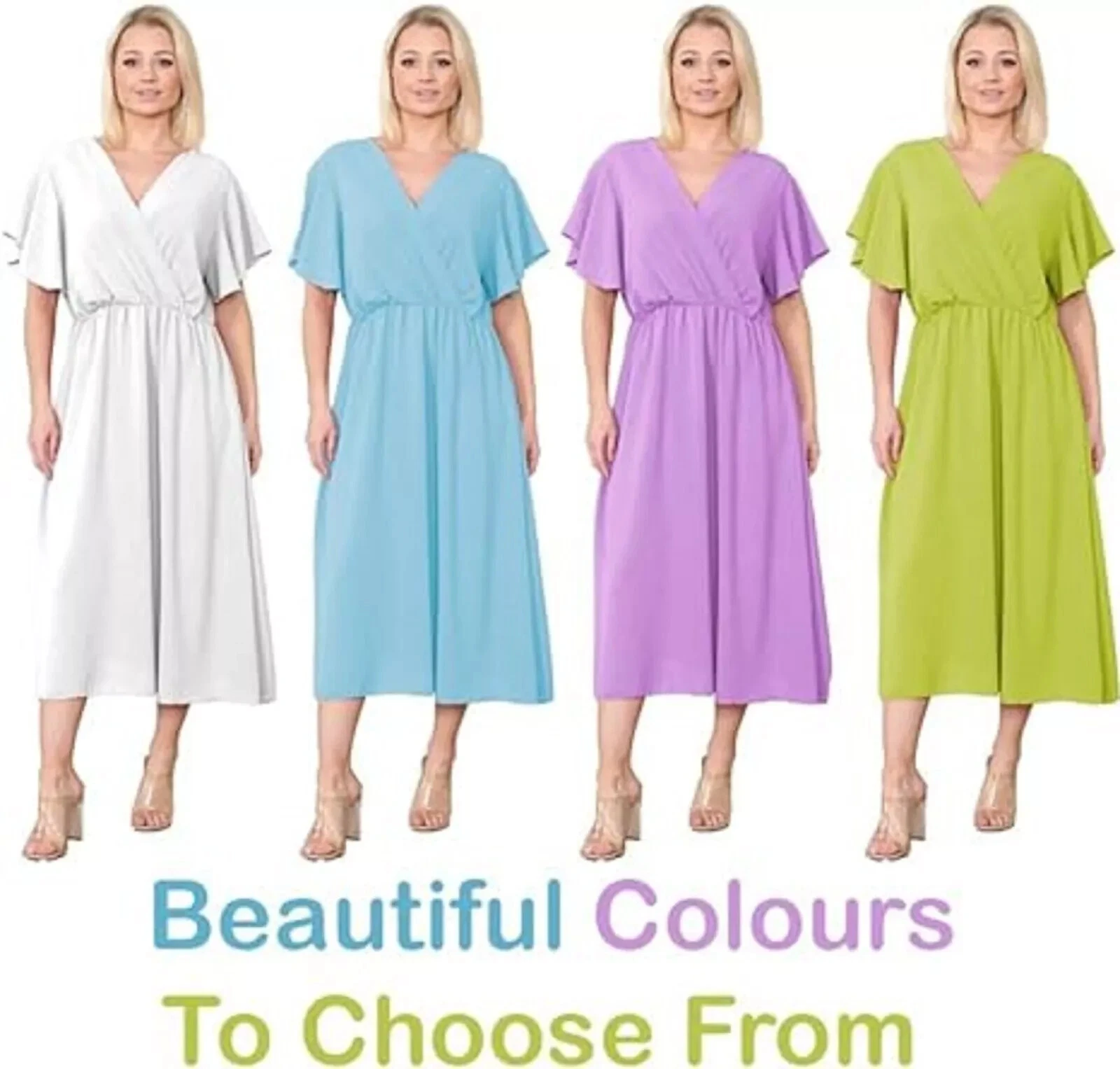 Robe d'été décontractée femme italienne col V manches volantes