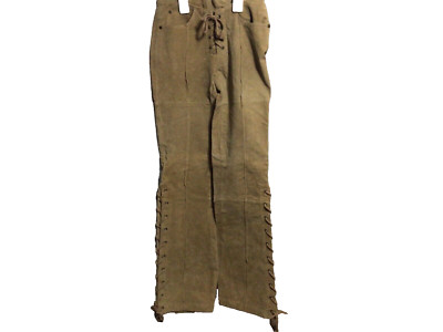 NWT Rave Lace Up Suede Pants Size 0 Lined Front and Side Laces Tan