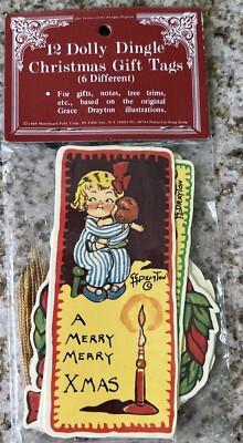 NWT 1985 Dolly Dingle Merry Christmas Gift Tags 12 (6 Diff) Merrimack Pub. Co.