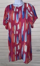 Mary Square Sz MEDIUM Colorful Pink Blue S/S Shift Dress Lightweight EUC
