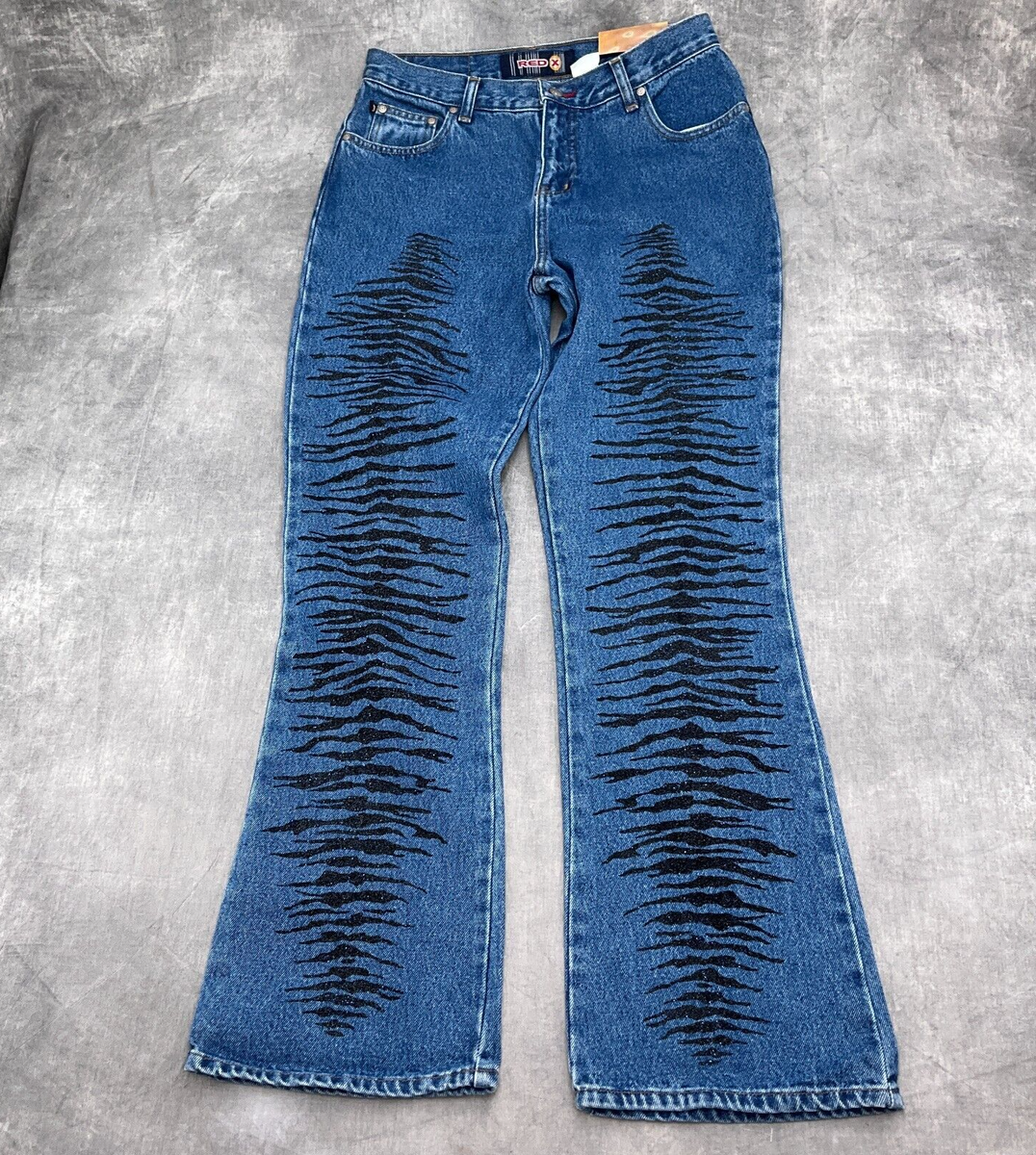Red X Jeans Juniors 11 29Wx 31L Blue Black Tiger Stripe