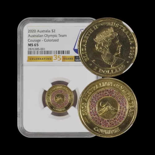 AUSTRALIA. 2020, 2 Dollars - NGC MS65 - Top Pop 🥇 Cherry Blossoms 🌸 Mt. Fuji