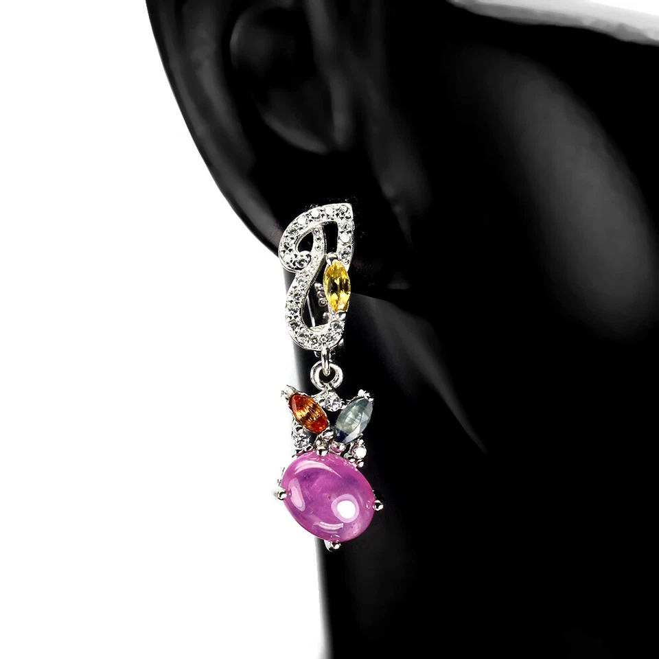 925 Sterling Silver Oval Ruby 8x6mm Sapphire Simulated Cz Earrings - Image 2 of 4