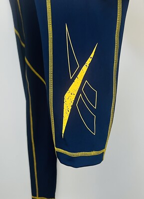 Reebok Speedwick Blue/Gold Size 1X (16W) Women s Workout Leggings EUC