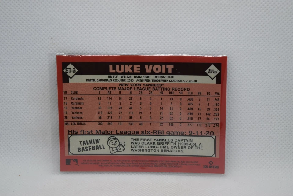 Luke Voit #86TC-26 - 2021 Topps 1986 Mojo Chrome - NY Yankees - 35th Anniversary - Image 2 of 2