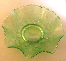 Northwood, Fruits & Flowers, Ice Green, Ruffled Bowl, Carnival Glass