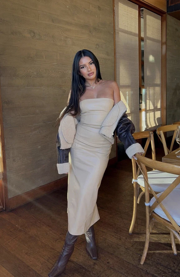 VESTIDO ZARA MUJER NUEVO CON ETIQUETAS FW22 CREMA IMITACIÓN CUERO XS 6929206 G1N Foto 4 de 4