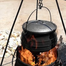 Pre-Seasoned Cast Iron Potjie Stew Pot Picnic Campfire Cooking Pot with Handle