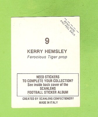 1984 RUGBY LEAGUE STICKER #9 KERRY HEMSLEY, BALMAIN TIGERS