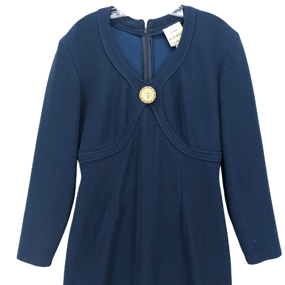 Vestido De Colección Joseph Ribkoff Creations Azul Bodycon Texturizado Medusa Dorado Botón 14 Foto 2 de 4