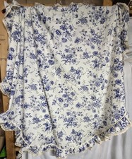 Vintage American Toile by Cameo 68" Round Tablecloth Blue White Toile Cottage
