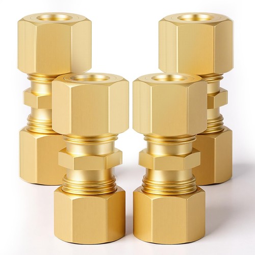 4PCS Brass Compression Tube Fitting 1/4 Compression Fitting 1/4" Tube OD x 1/...