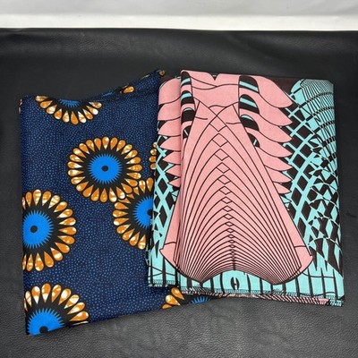 Ankara African Print fabric 22x70 Headwrap Scarf Lot Of 2 serged edge