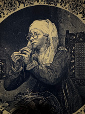 Delfts Blauw Alte Frau beim Nähen Handarbeit 33 cm Durchmesser Chemkefa