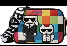 Karl Lagerfeld Women's Multicolor Checkered Crossbody Bag Cat Theme