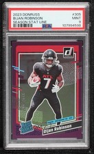 2023 Donruss Rated Rookie Season Stat Line 329/500 Bijan Robinson #305 PSA 9