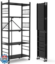 Himix Storage Shelves with 20 Hooks, 5-Tier Collapsible Organization Storage 